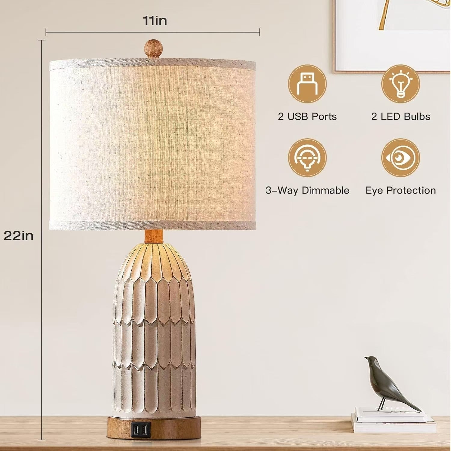 Kaldor Bohemian Style Carving Lamp Frame Touch Bedside Lamp