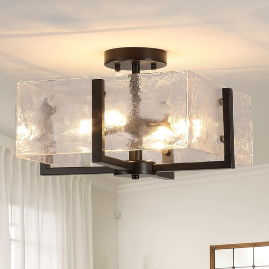 Coriander Black Rectangular Water Rippled Glass Ceiling Light