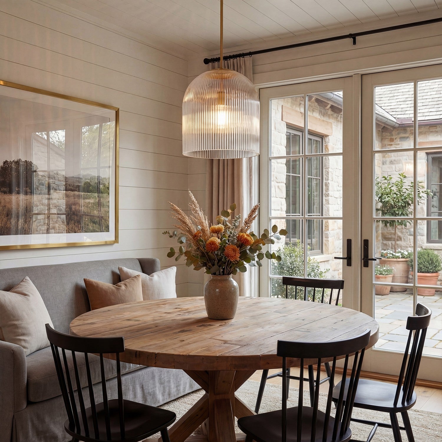 Alain Farmhouse Cooper Ribbed Glass Pendant Light