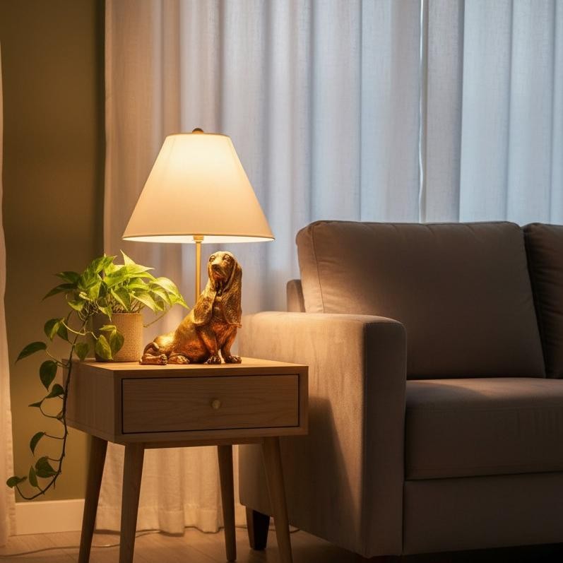 Aurea Unique Animal Table Lamp - Dog Sculptural Accent Lighting for Bedroom & Living Room