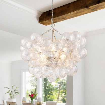 Quintessa Luxury Ribbed Glass Globe Cluster Bubble Chandelier