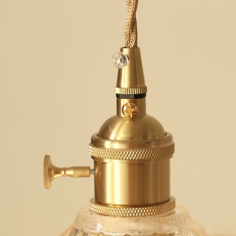 Fyron Retro Clear Brass Glass Pleated Pendant Light