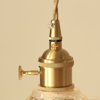Fyron Retro Clear Brass Glass Pleated Pendant Light