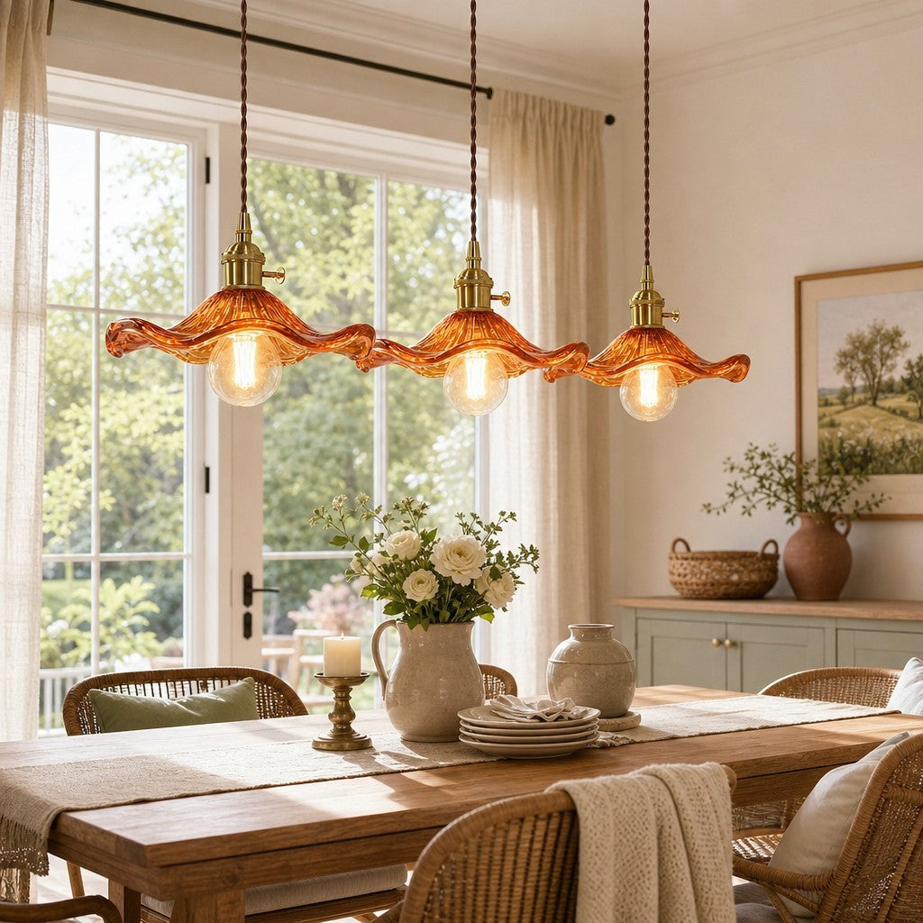 Liliana Retro Hibiscus Flower Glass Shade Pendant Light