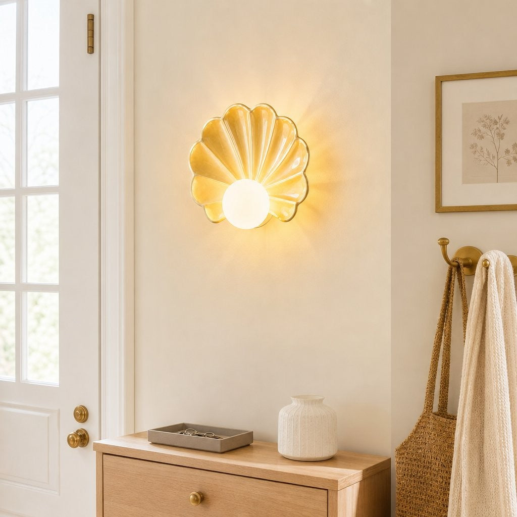 Kristian French Vintage Ceramic Cream Shell Wall Sconce