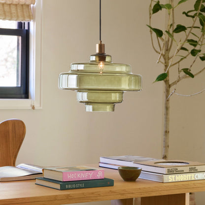 Yves Contemporary Tiered Green Glass Pendant Light