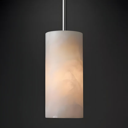 Modern Hand Carved Alabaster Cylinder Pendant Light