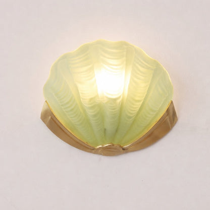 Keaton Modern Art Deco Brass Glass Seashell Wall Sconce