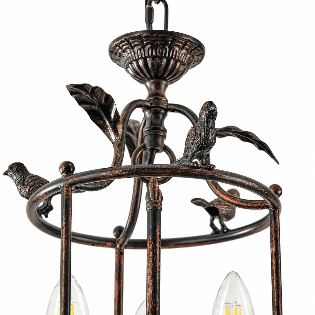 Bailee Vintage Decorative Leaf 3-Light Metal Lantern Pendant Light