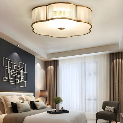 Marcela Traditional Brass Flower Ribbed Glass Ceiling Light
