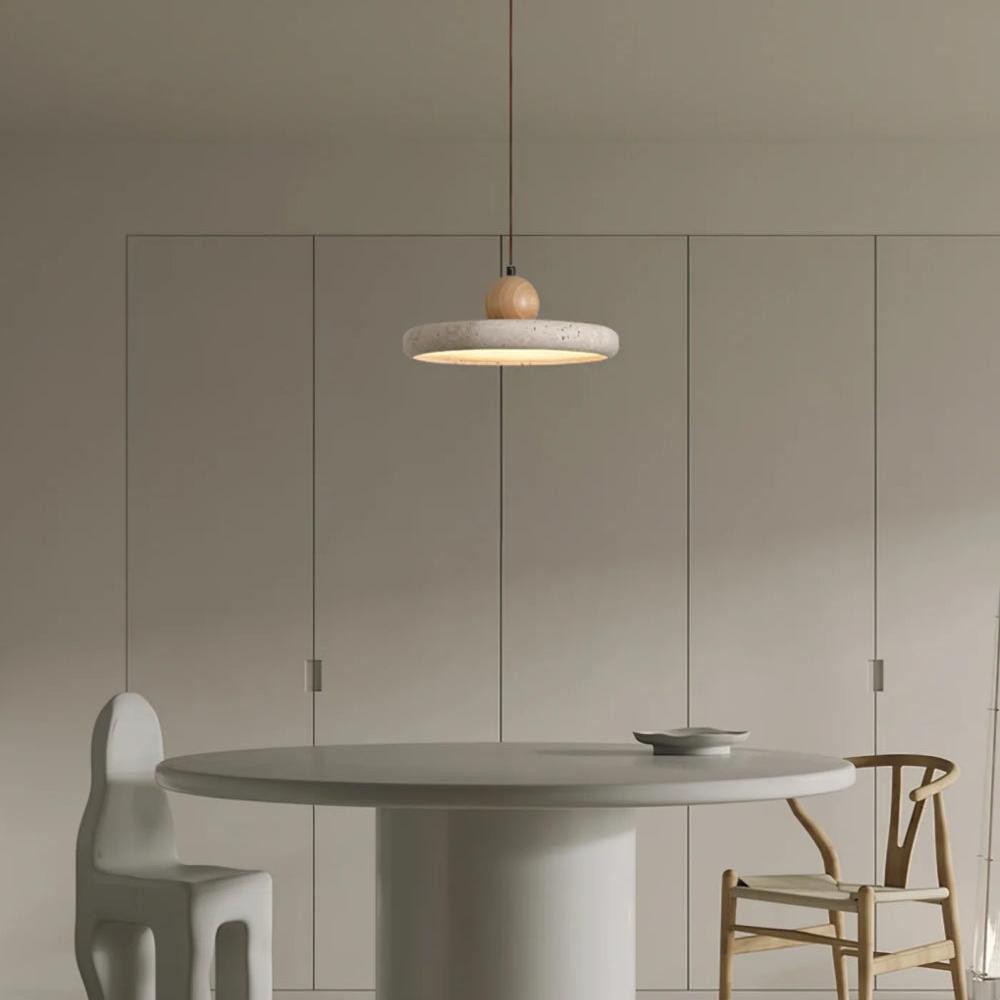 Aggiea Minimalist Yellow Travertine Frisbee Pendant Lamp