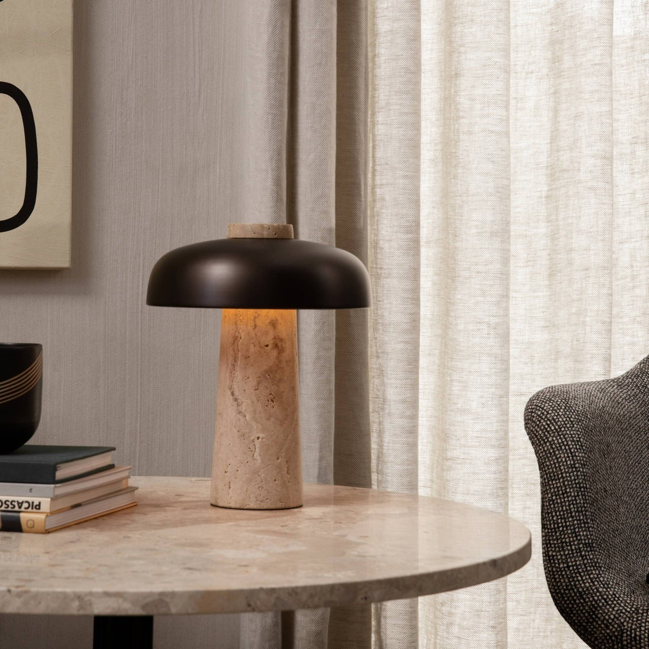 Salma Travertine Mushroom LED Table Lamp