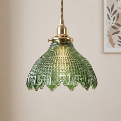 Gyran Retro Brass Lace Glass Pendant Light