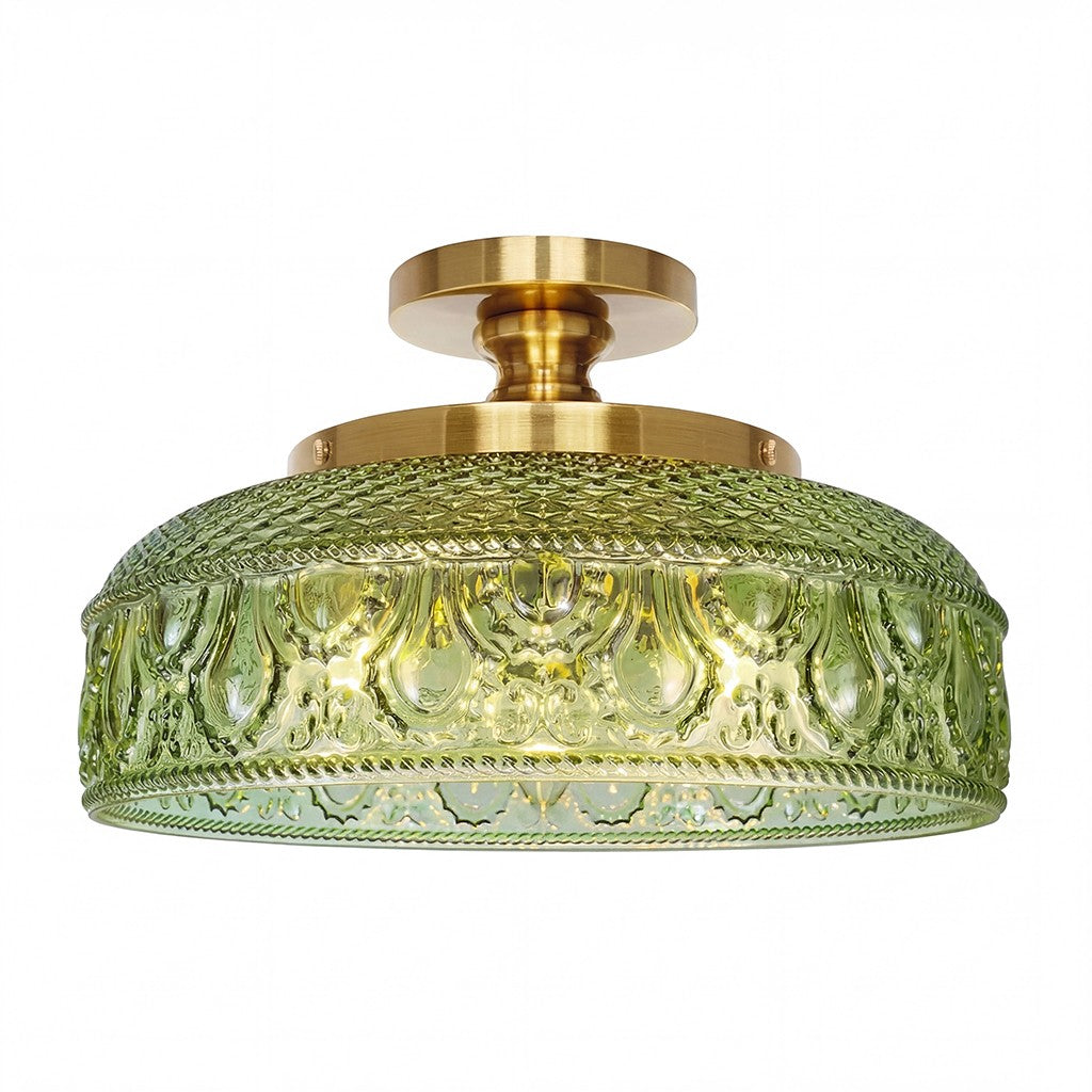 Santos Vintage Hand Carved Floral Clear Glass Semi Flush Mount Ceiling Light