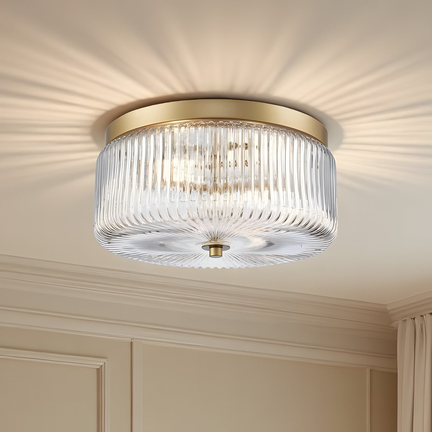 Pax Farmhouse Ribbed Glass Round Flush Mount Ceiling Light