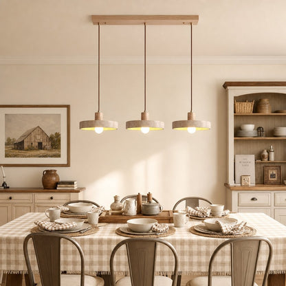 Harlow Wabi-Sabi Travertine & Wood Circular Pendant Light