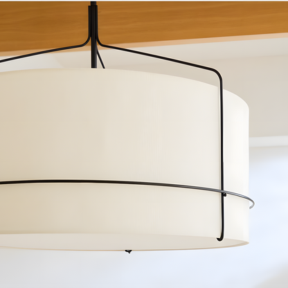 Bravos Rustic White Fabric Drum Pendant Light