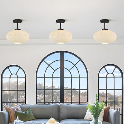 Jorik Natural Green Ribbed Glass Oval Ceiling Light