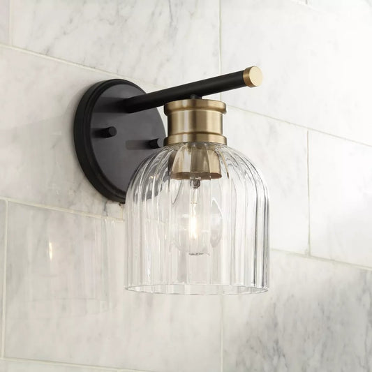 Lucienne Modern 9” Black Ribbed Glass Wall Light
