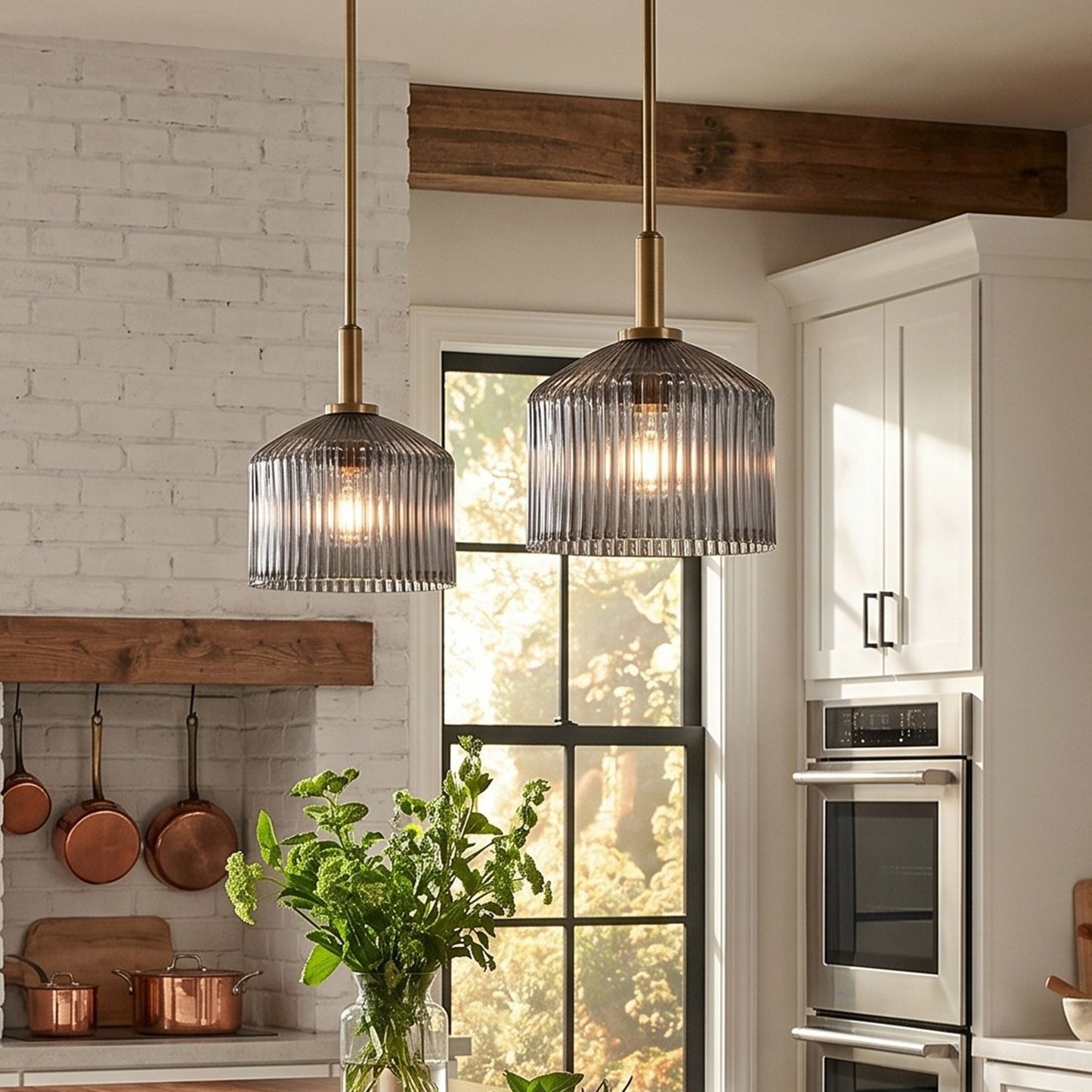 Hesper Farmhouse Ribbed Glass Pendant Light