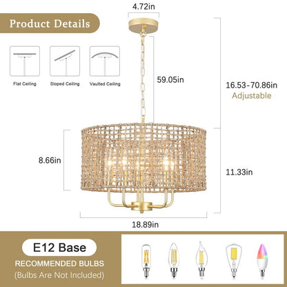 Arlo Bohemian 5 Light Natural Rattan Drum Chandelier