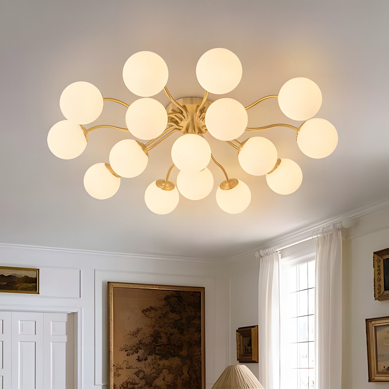 Anwen Mid Century Glass Brass Sputnik Bubble Chandelier