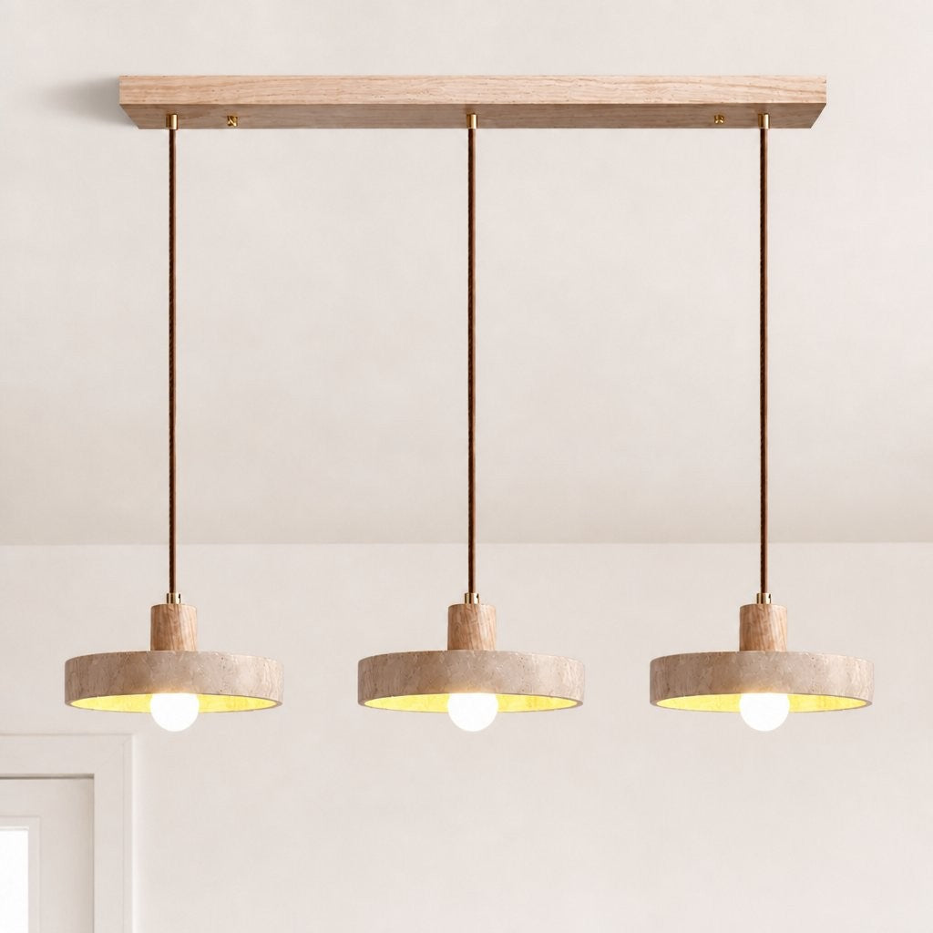 Harlow Wabi-Sabi Travertine & Wood Circular Pendant Light