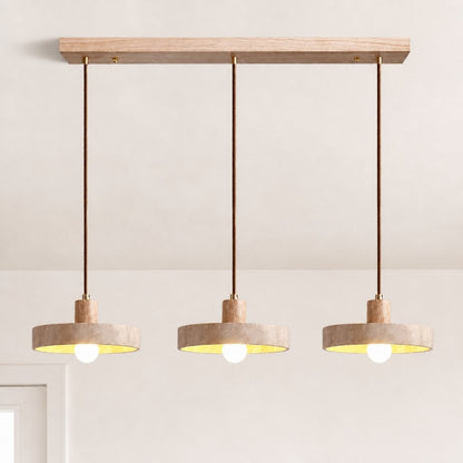 Harlow Wabi-Sabi Travertine & Wood Circular Pendant Light