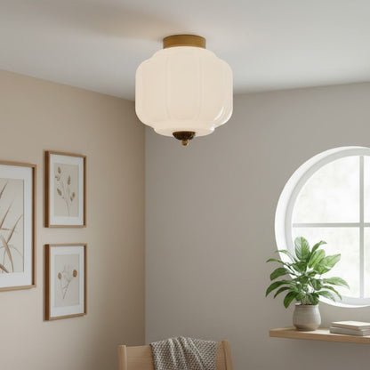 Conran Vintage Milk Glass Semi Flush Mount Eloise Ceiling Light