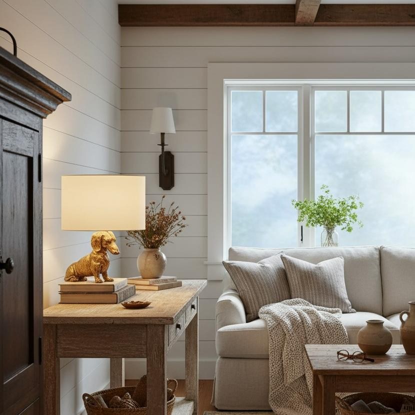 Aurea Unique Animal Table Lamp - Dog Sculptural Accent Lighting for Bedroom & Living Room