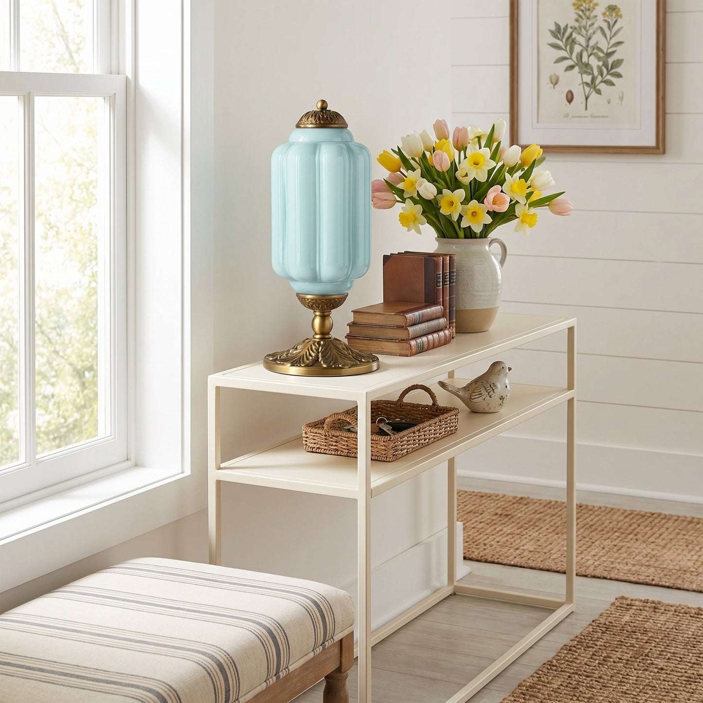 Nexos French Retro Cream Glass Textured Eloise Table Lamp
