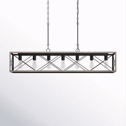 Wrylor Farmhouse 7 Light Steel Rectangle Chandelier