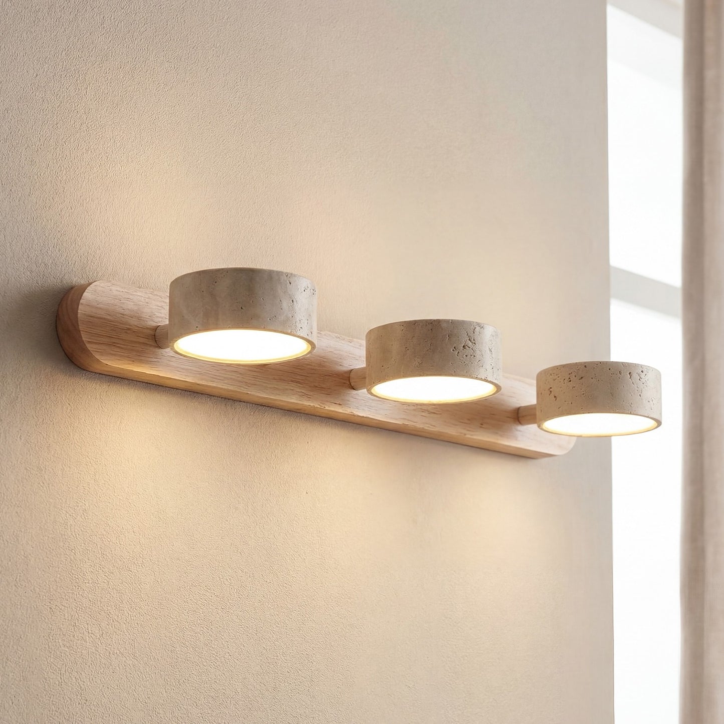 Benjamin Rustic Adjustable Travertine Wood Led Vanity Sconce