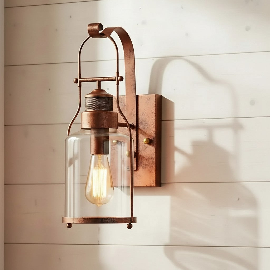 Bureau Industrial Antique Iron Glass Jar Wall Sconce