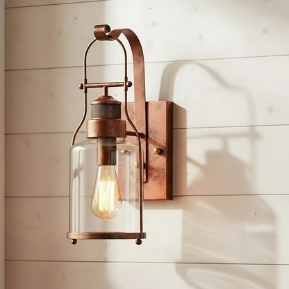 Bureau Industrial Antique Iron Glass Jar Wall Sconce