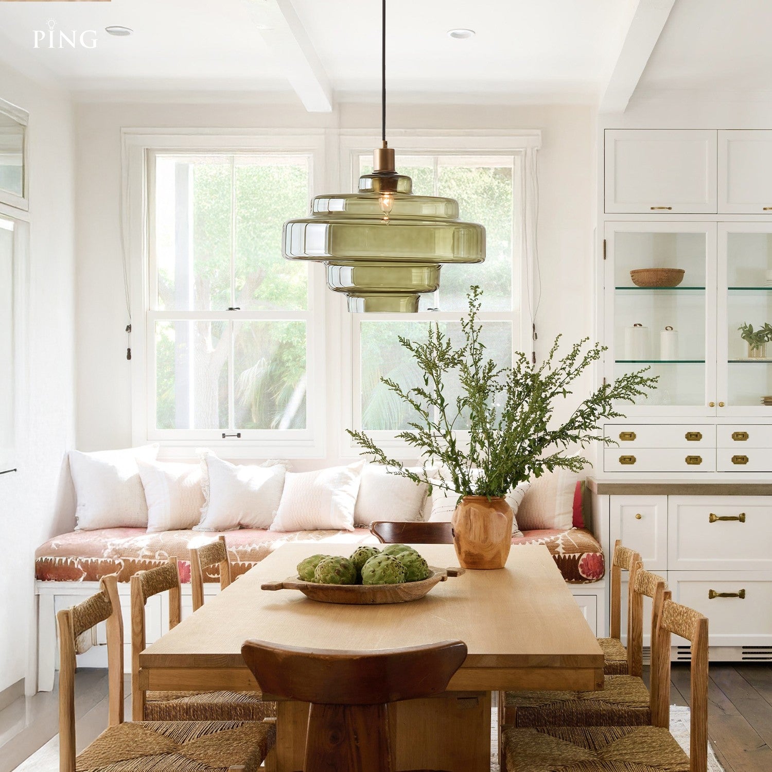 Yves Contemporary Tiered Green Glass Pendant Light