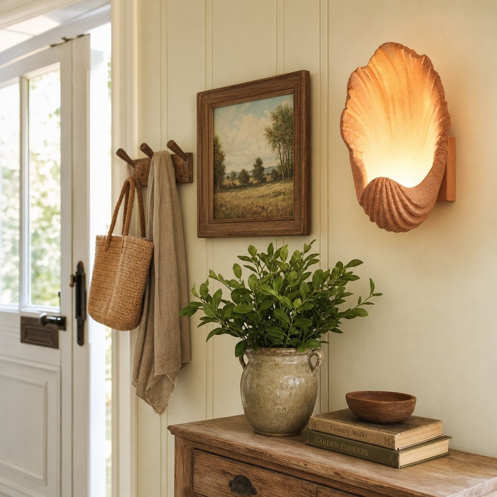 Kristian French Vintage Ceramic Cream Shell Wall Sconce