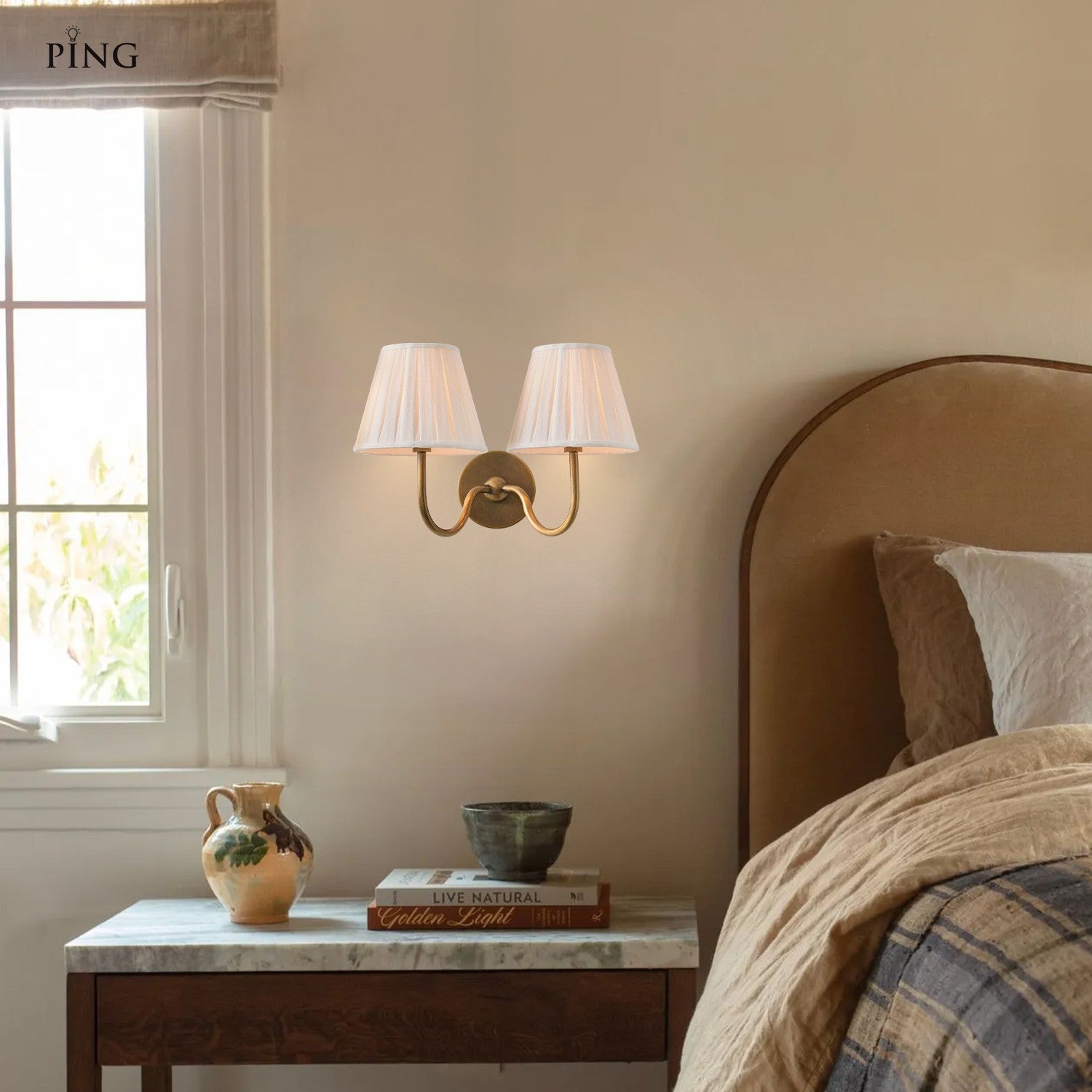 Stefania Rustic White Pleated Fabric Shade Sconce