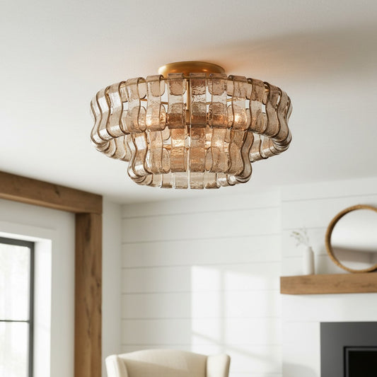 Giha Modern Double-Layer Curved Glass Chandelier