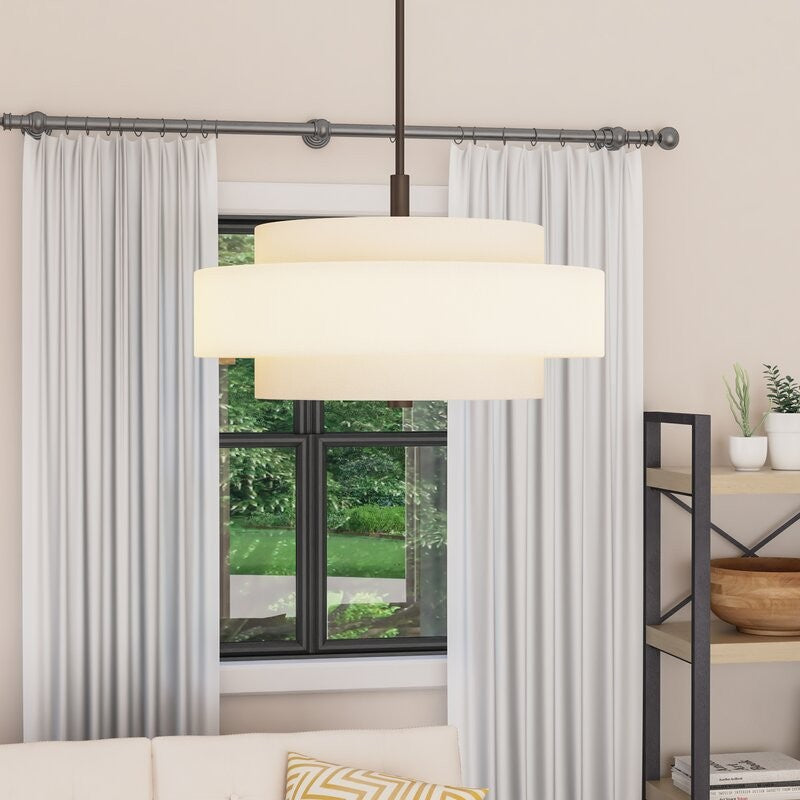 Harlow Linen Blend 5 Light Metal Double Tier Drum Pendant Light