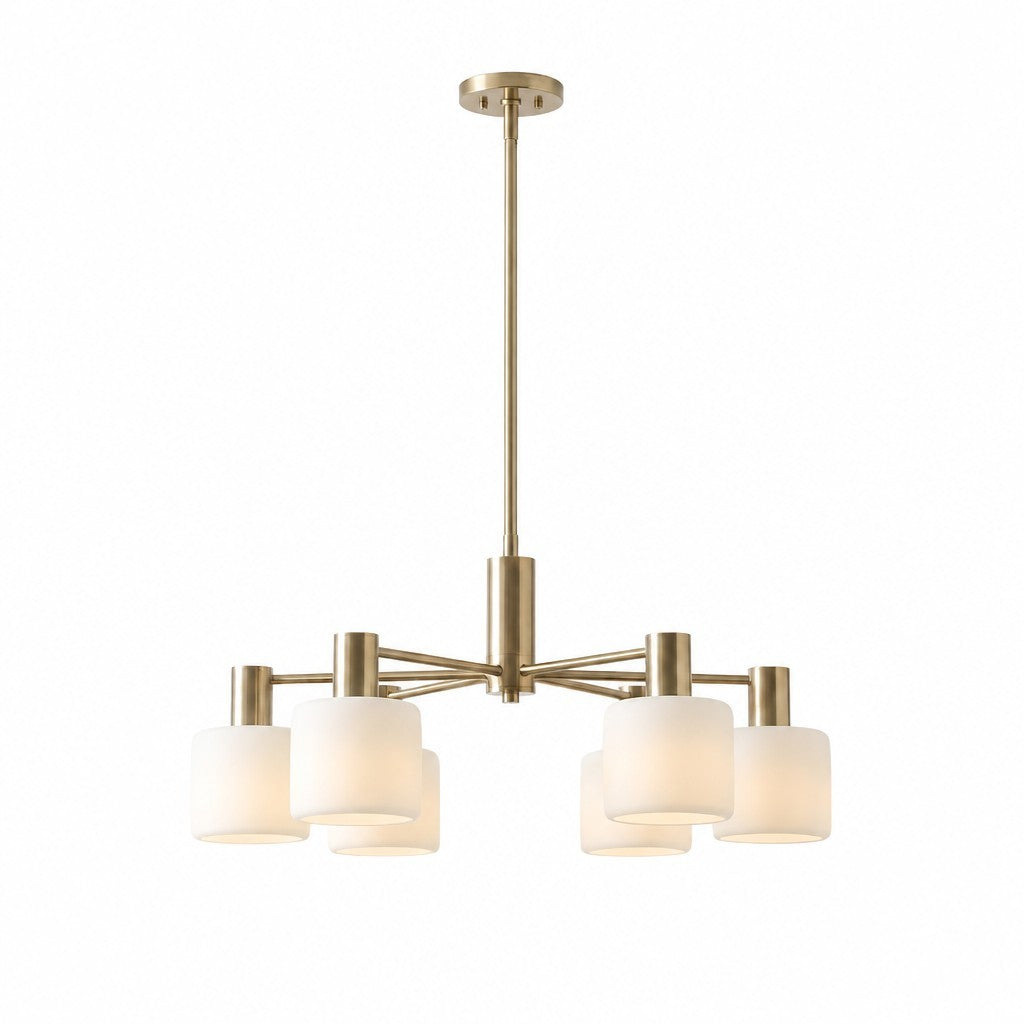 Aura Mid-Century Brass Porcelain Cylinder Chandelier
