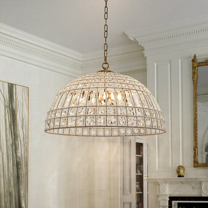 Zeldan Modern French Antique Bronze Dome Crystal Chandelier
