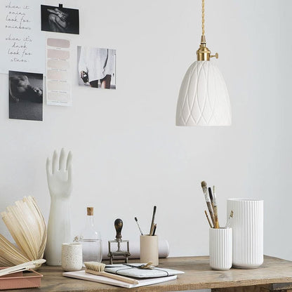 Carlo KiKi Fluted Ceramic Brass Pendant Light