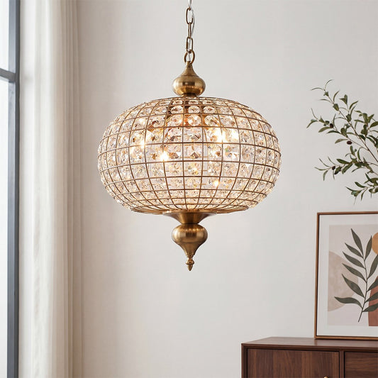 Dion Luxury Antique Brass French Country Crystal Large Chandelier
