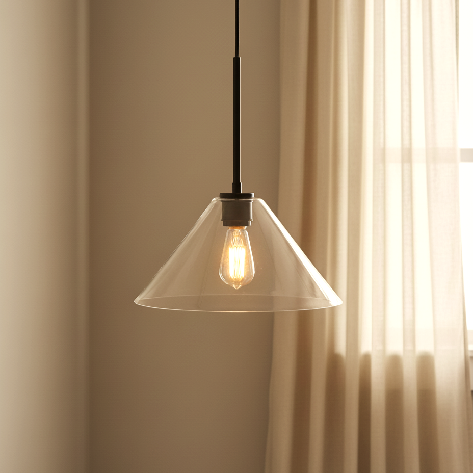 Nori Minimalist Brass Glass Cone Pendant Light