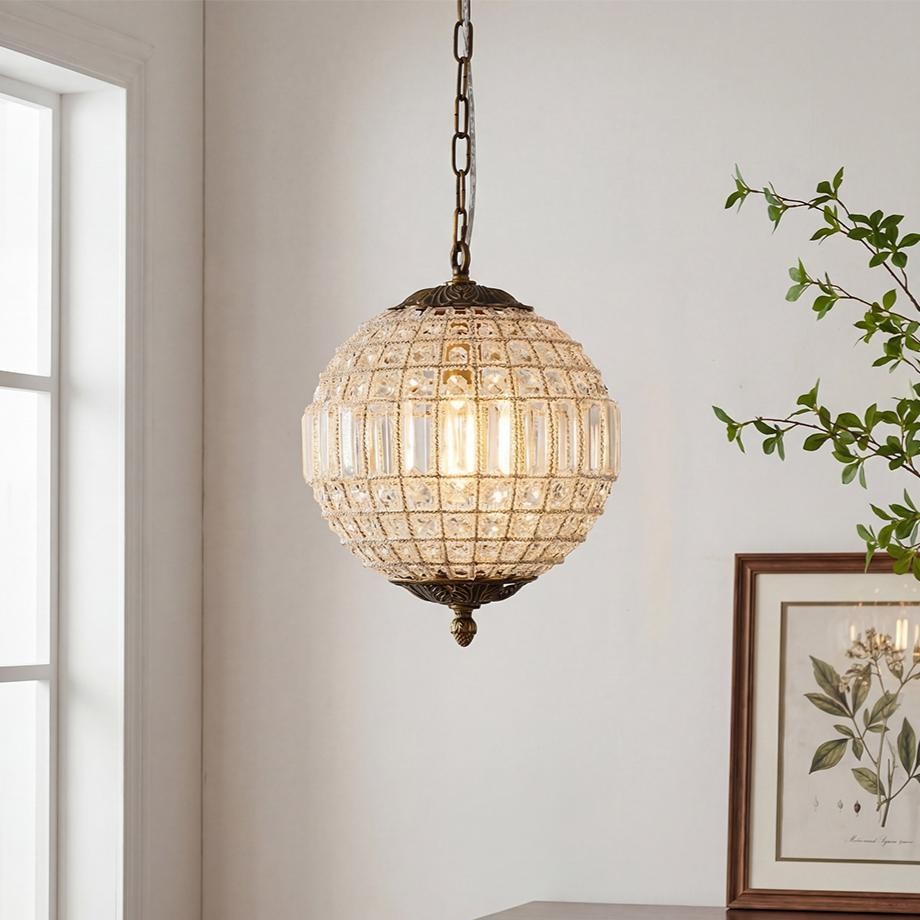 Dion Luxury French Antique Brass Crystal Globe Chandelier