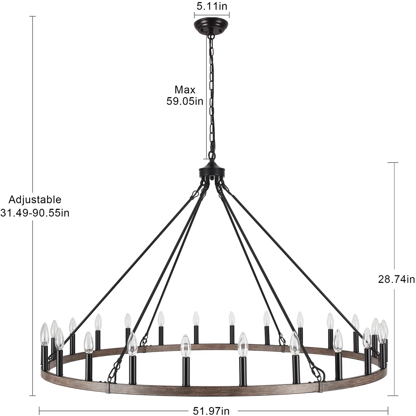 Raeth Farmhouse 24 Lights Wagon Wheel Candle Style Chandelier