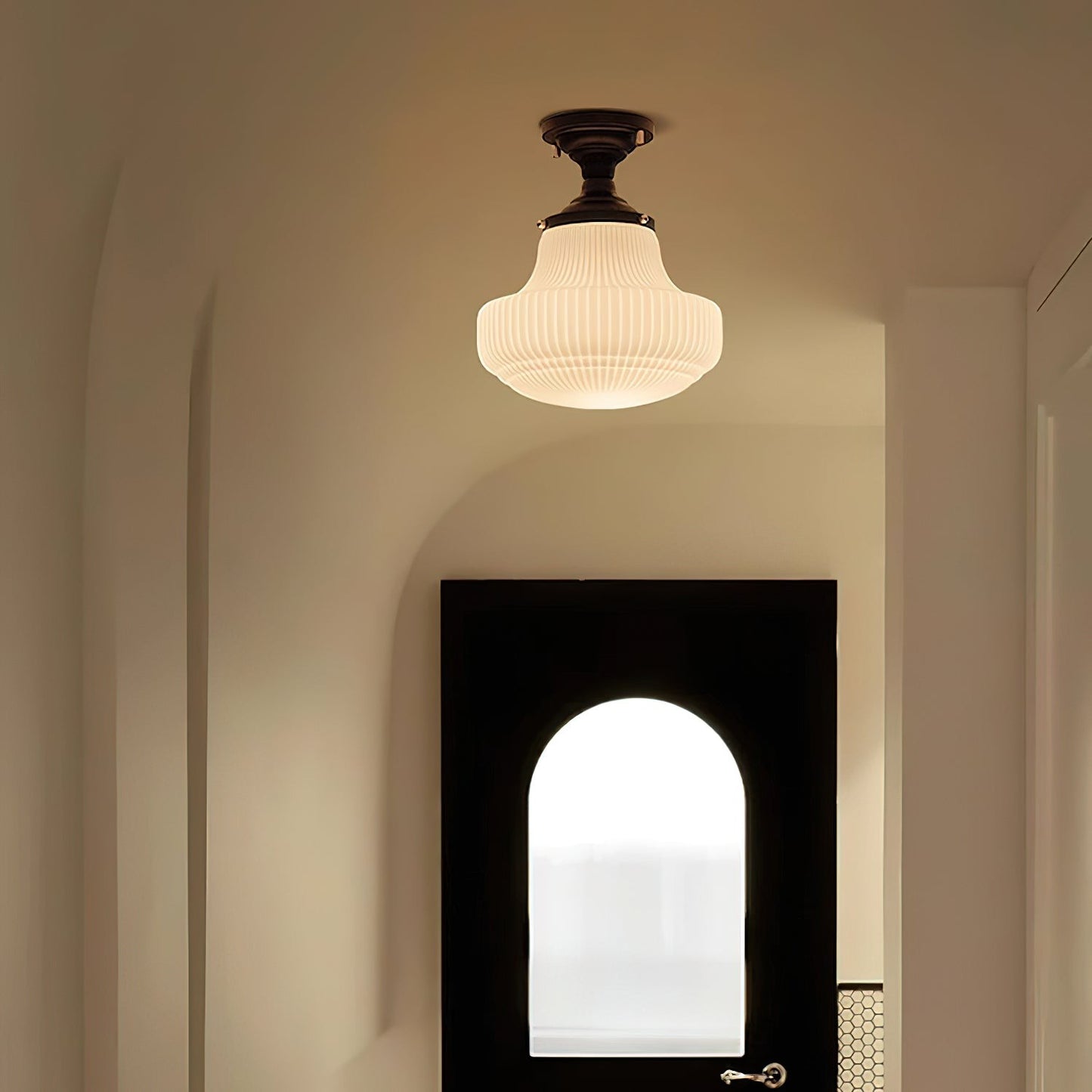 Iveria Striped Milk Glass Schoolhouse Flush Mount Ceiling Light