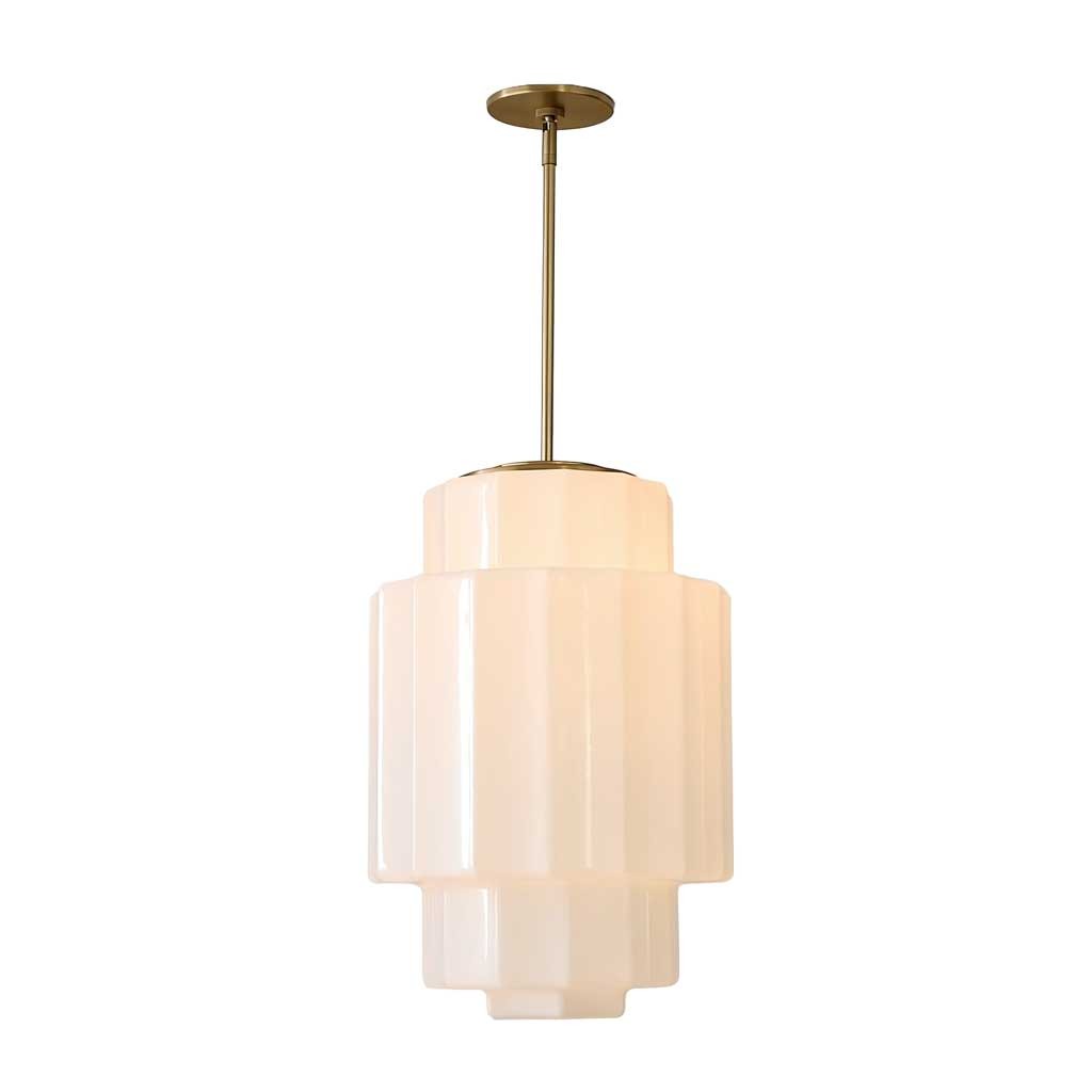 Winry Antique Brass Tiered Milk Glass Pendant Light