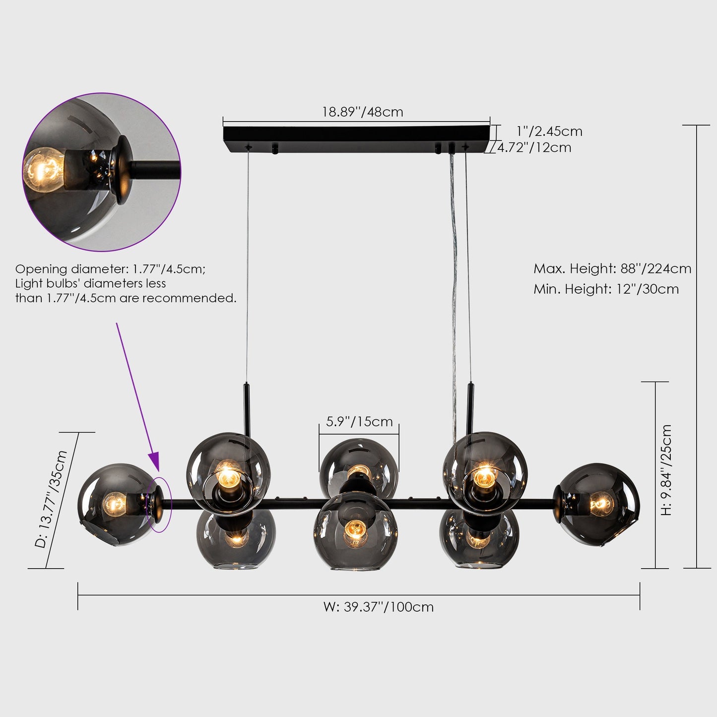 Malley Modern 8-Light Black Globe Glass Chandelier